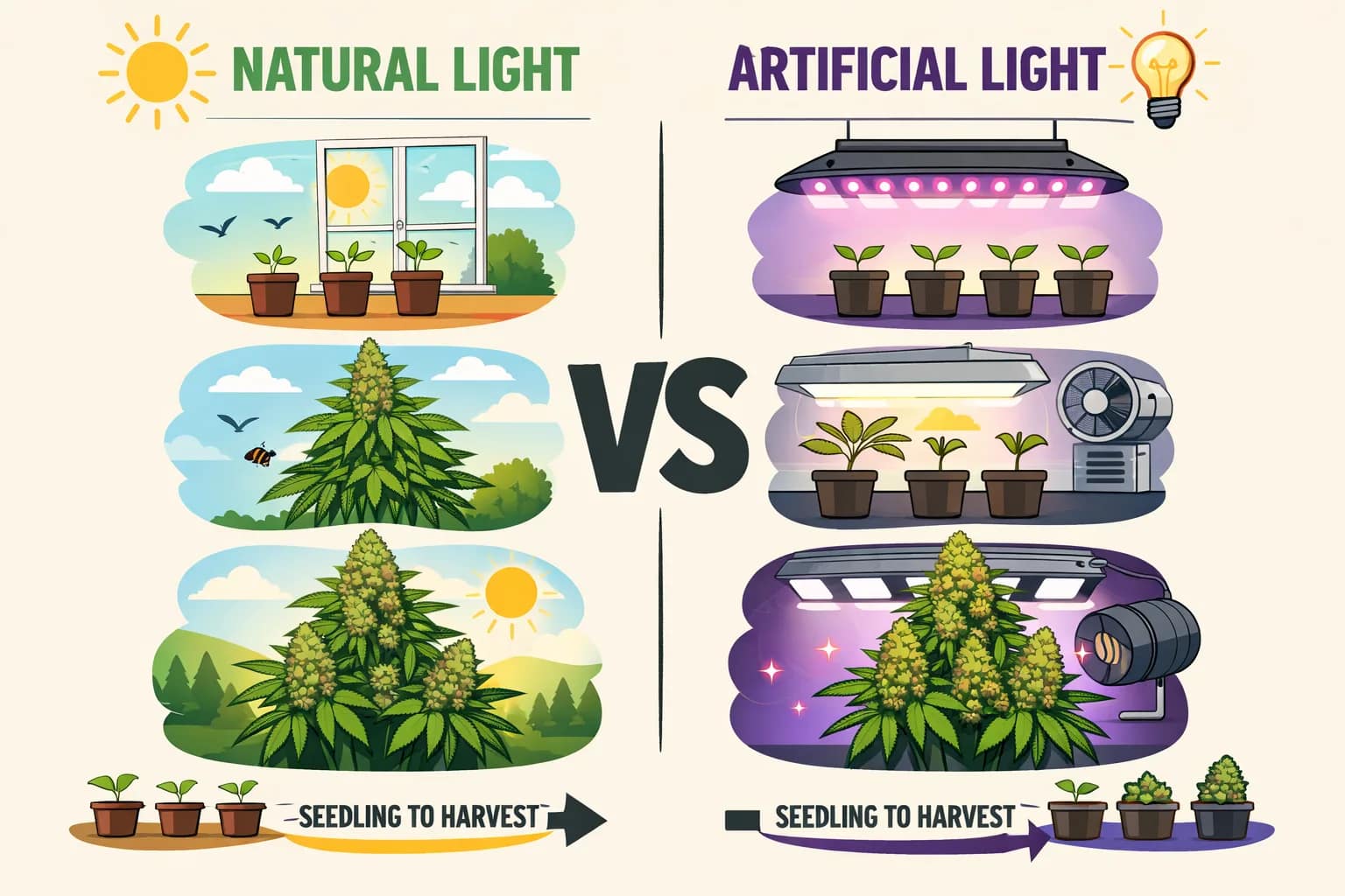 Natural Light vs. Artificial Lighting: The Real Pros & Cons of Growing Cannabis From Seed to Harvest 4 Natural Light vs. Artificial Lighting: The Real Pros & Cons of Growing Cannabis From Seed to Harvest